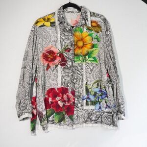 VTG Compagnie Express‎ Floral Button Up Top Long Sleeve Colorful Print Blouse M